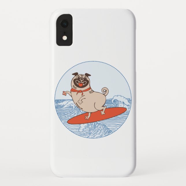Wave riding happy pug dog on surfboard  Case-Mate iPhone case (Back)