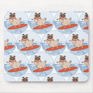 Wave riding happy pug dog on surfboard  mouse mat