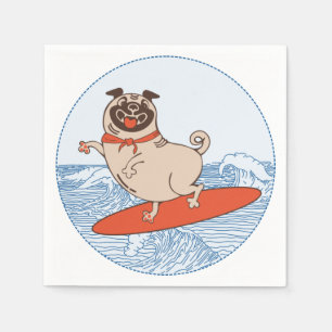 Wave riding happy pug dog on surfboard napkin