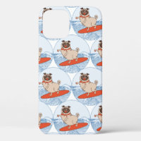 Wave riding happy pug dog on surfboard scarf band