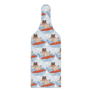 Wave riding happy pug dog on surfboard scarf band cutting board