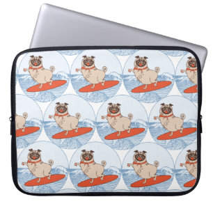 Wave riding happy pug dog on surfboard scarf band laptop sleeve