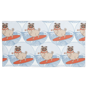 Wave riding happy pug dog on surfboard scarf band pillowcase