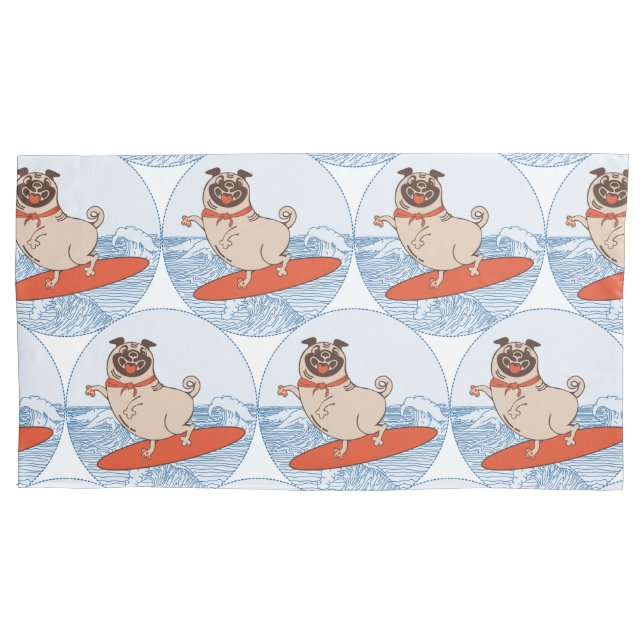 Wave riding happy pug dog on surfboard  scarf band pillowcase (Front-Left)