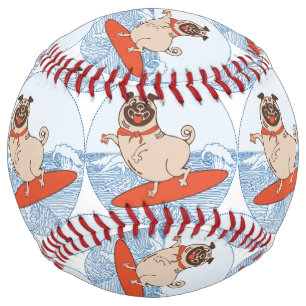 Wave riding happy pug dog on surfboard scarf band softball