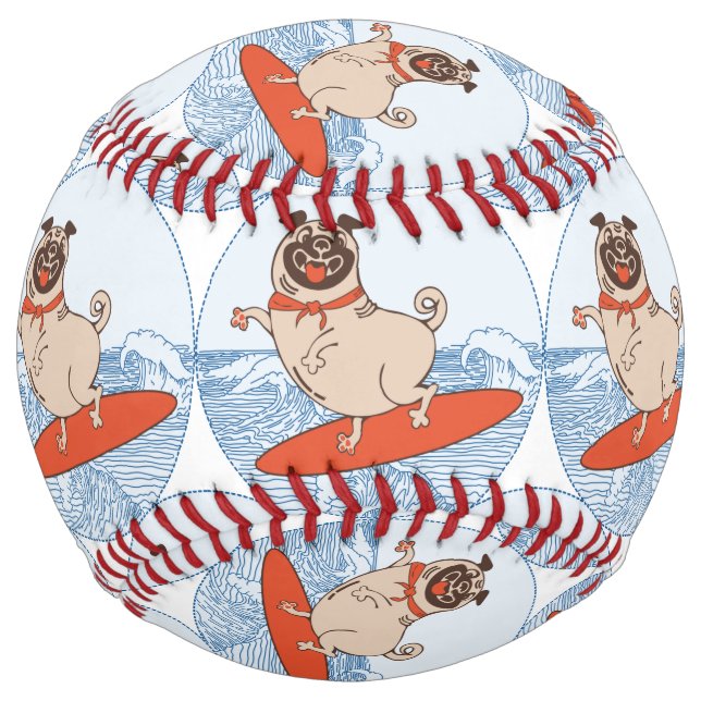 Wave riding happy pug dog on surfboard  scarf band softball (Front)