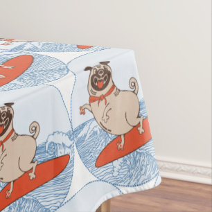 Wave riding happy pug dog on surfboard  scarf band tablecloth