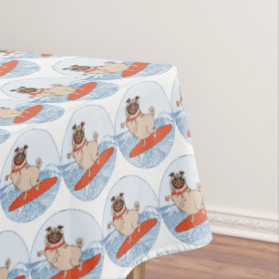 Wave riding happy pug dog on surfboard scarf band tablecloth