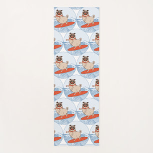 Wave riding happy pug dog on surfboard scarf band yoga mat