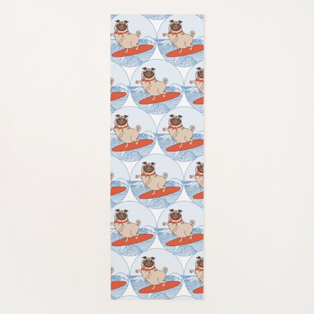 Wave riding happy pug dog on surfboard  scarf band yoga mat (Front)
