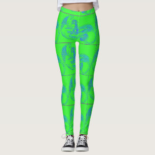 wave-riding mermaids green leggings