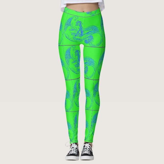 wave-riding mermaids green leggings (Front)