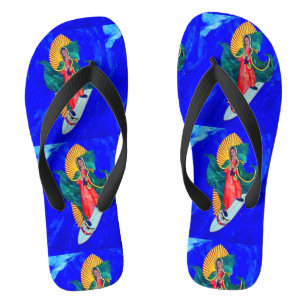 wave riding nun blue flip flops