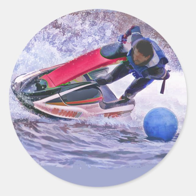 Wave Runner Around the Buoy Classic Round Sticker (Front)