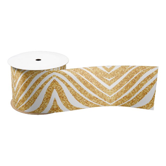 Wave Sea Gold Glitter Boho Popular Collection Satin Ribbon (Spool)