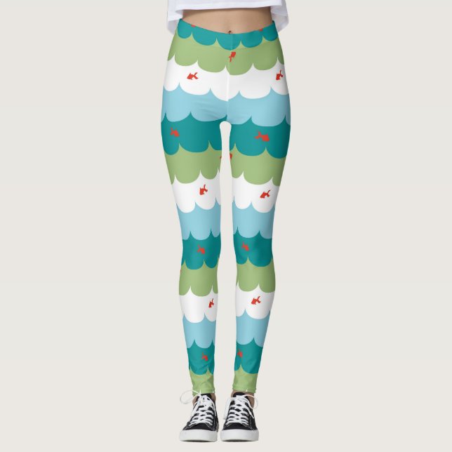 wave sea water storm fish leggings (Front)