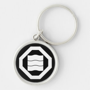 Wave-shaped kanji characters for three on tray key ring