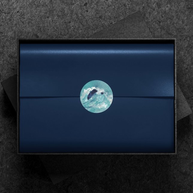 Wave Sublimation | Nautical Tidal Water Blue-Green Classic Round Sticker (Creator Uploaded)