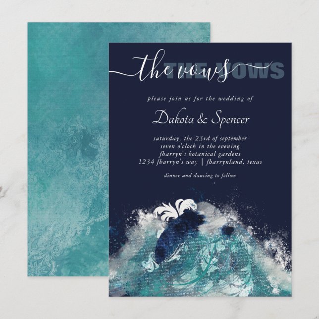 Wave Sublimation | Nautical Tidal Water Blue-Green Invitation (Front/Back)