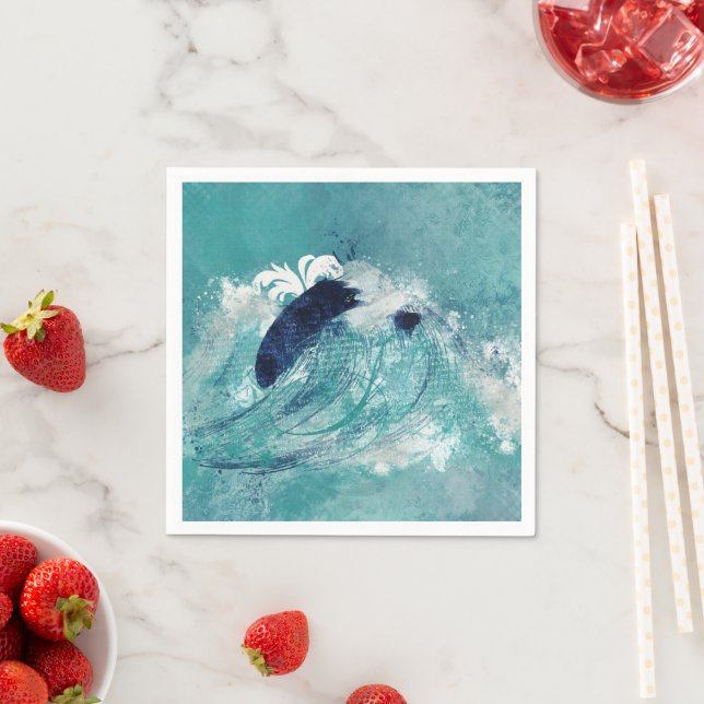 Wave Sublimation | Nautical Tidal Water Blue-Green Napkin (Insitu)