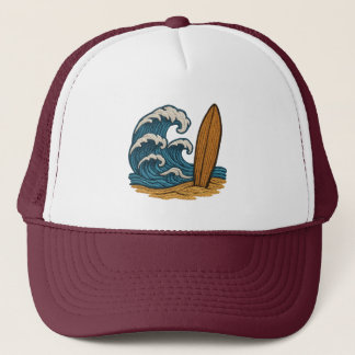 Wave & Surfboard Trucker Hat