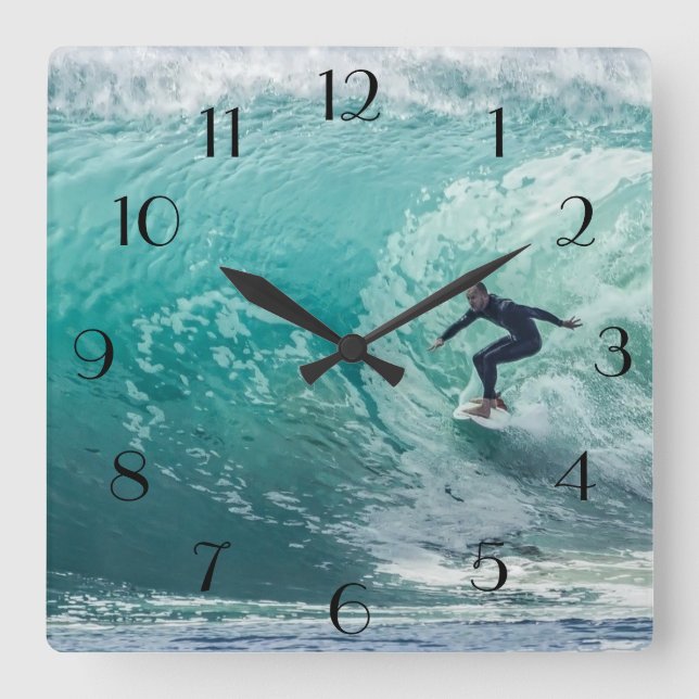 Wave, Surfer, Beautiful Landscape Wall Clock (Front)
