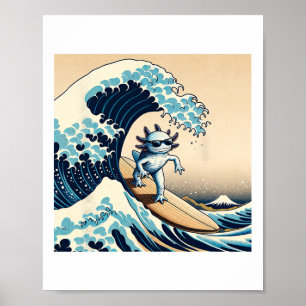 Wave Surfing Axolotl Love Funny Anime Lizard Salam Poster