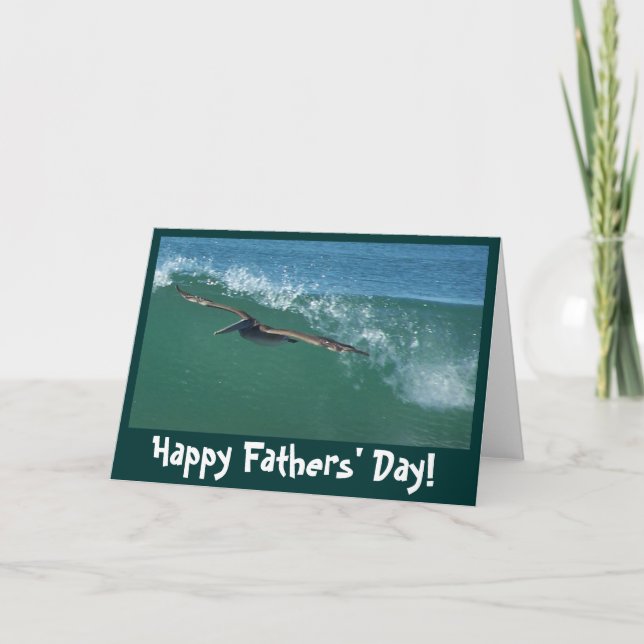 Wave Surfing Pelican Fathers' Day Card (Front)
