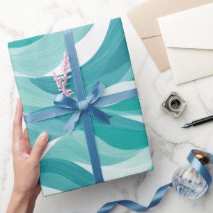 Wave Teal Aqua Motion White Abstract Pattern Wrapping Paper
