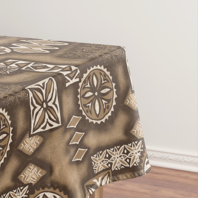 Wave Warrior Hawaiian Primitive Tapa Tablecloth (In Situ)