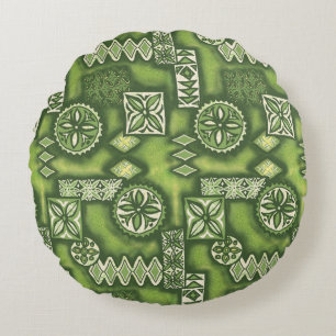 Wave Warrior Hawaiian Tapa Round Cushion
