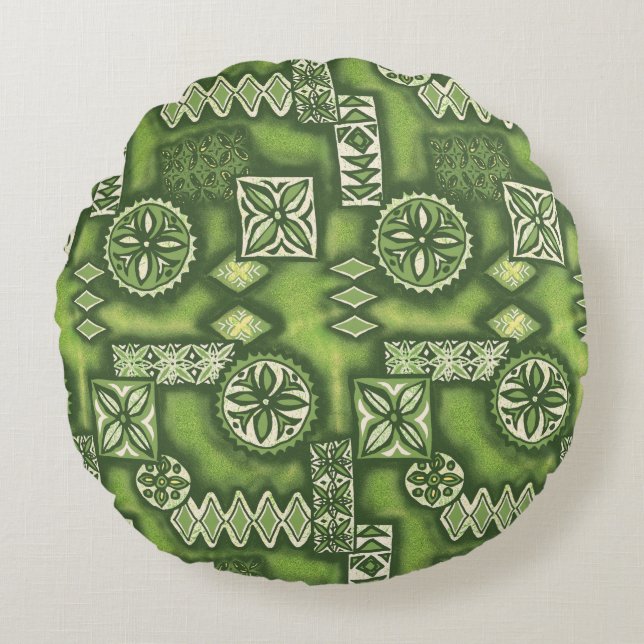 Wave Warrior Hawaiian Tapa Round Cushion (Front)