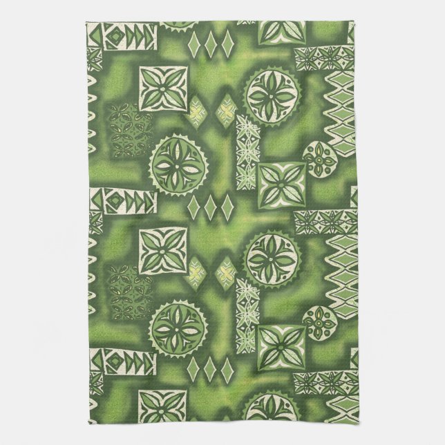Wave Warrior Hawaiian Tapa Tea Towel (Vertical)