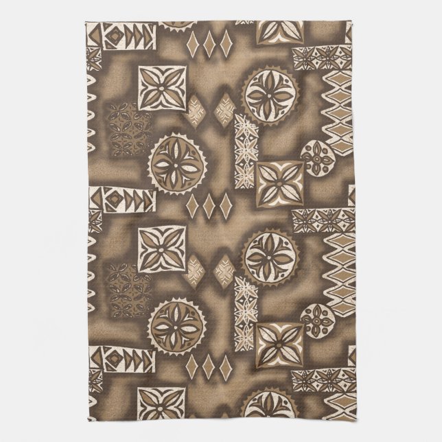 Wave Warrior Hawaiian Tapa Tea Towel (Vertical)