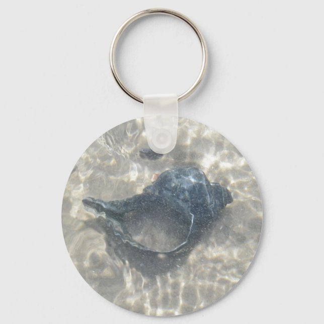 Wave-Washed Black Conch Seashell Key Ring (Front)