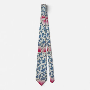 WAVES Abstract Geometric Red Blue White Swirls Tie