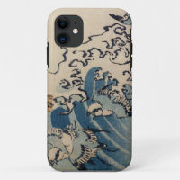 Waves and Birds, c.1825 (colour woodblock print)
