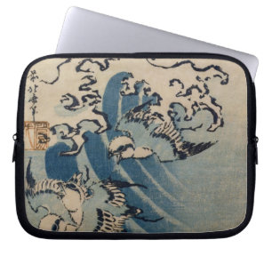 Waves and Birds, c.1825 (colour woodblock print) Laptop Sleeve