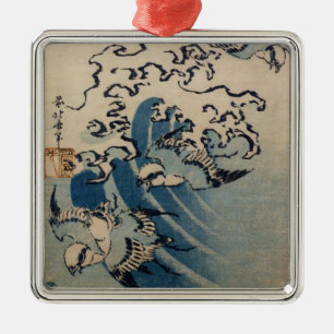 Waves and Birds, c.1825 (colour woodblock print) Metal Tree Decoration