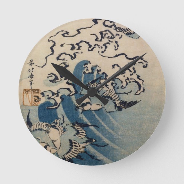 Waves and Birds, c.1825 (colour woodblock print) Round Clock (Front)