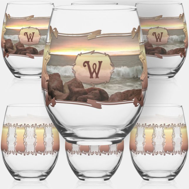 Waves and Boulders 0893 Stemless Wine Glass (Creator Uploaded)