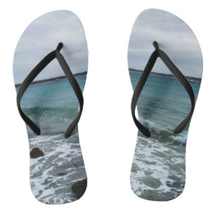 Waves And Fishing Boats On The Ocean,  Flip Flops