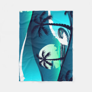 Waves and palm trees fleece blanket