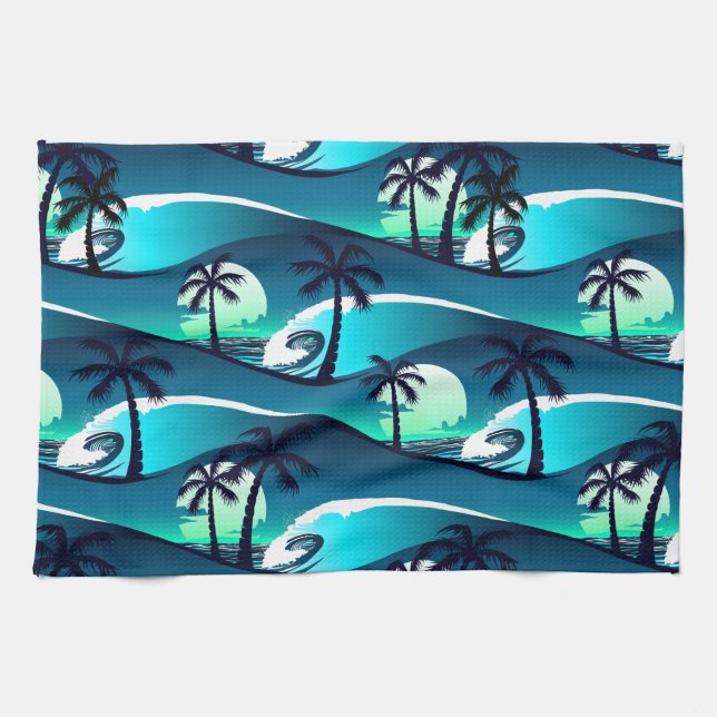 Waves and palm trees tea towel (Horizontal)