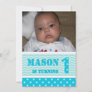 Waves and Polka-dot 1st Birthday Invitations