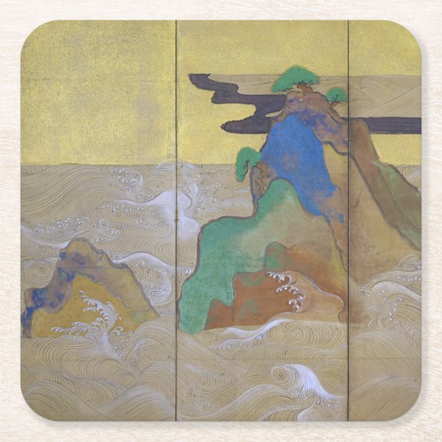 Waves at Matsushima (Left), Tawaraya Sotatsu Square Paper Coaster (Front)