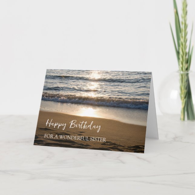 Waves at Sunset Beach Sister Birthday Card (Front)