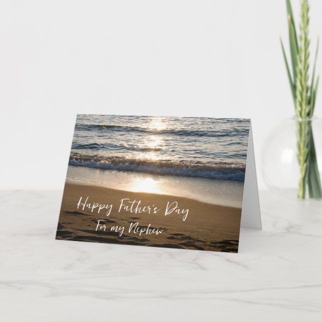 Waves at Sunset Nephew Happy Father's Day Card (Front)