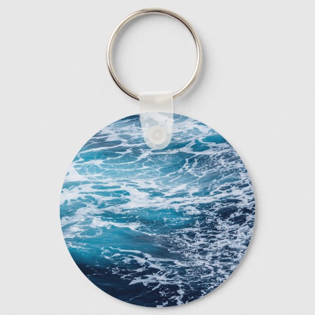 Waves Blue Ocean Summer Beach Key Ring (Front)