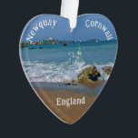 Waves Breaking On The Seashore Digital Painting  Ornament<br><div class="desc">A digital paint effect has been added to this photo of the seashore in Newquay.  A wave caught mid-break on a rock. Newquay is a picturesque town in Cornwall,  England. To edit the or delete the text click on the personalise button.</div>